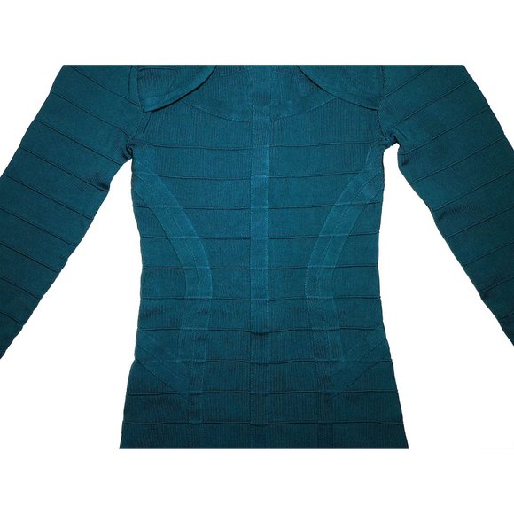 Bebe Dark Teal Mock Neck Cutout Chest Long-Sleeve Stretchy Ribbed Mini Dress - S - Picture 3 of 9